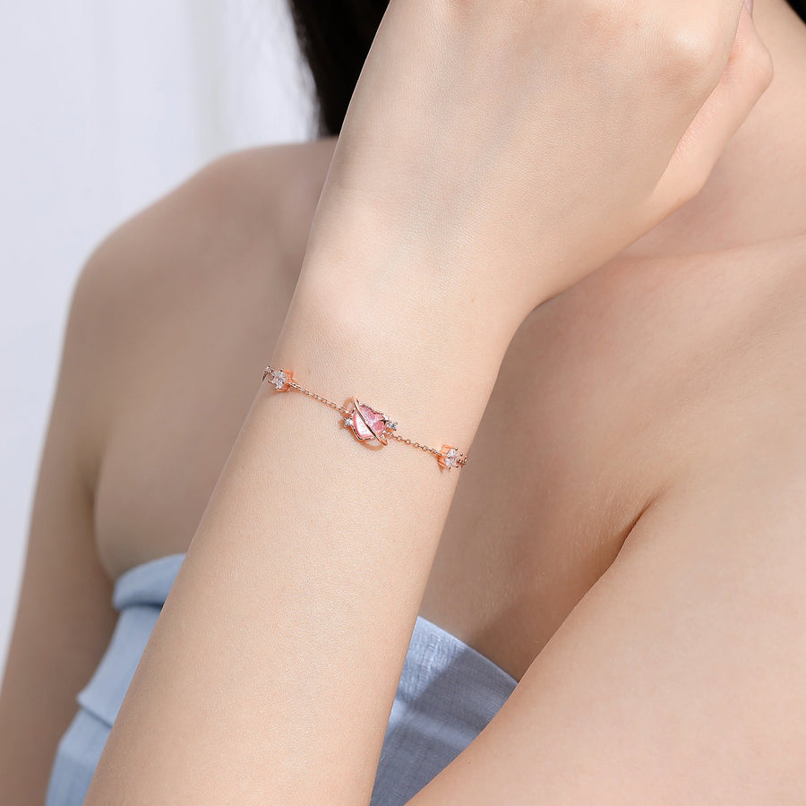 Aurora Pink Heart Star Bracelet 925 Silver