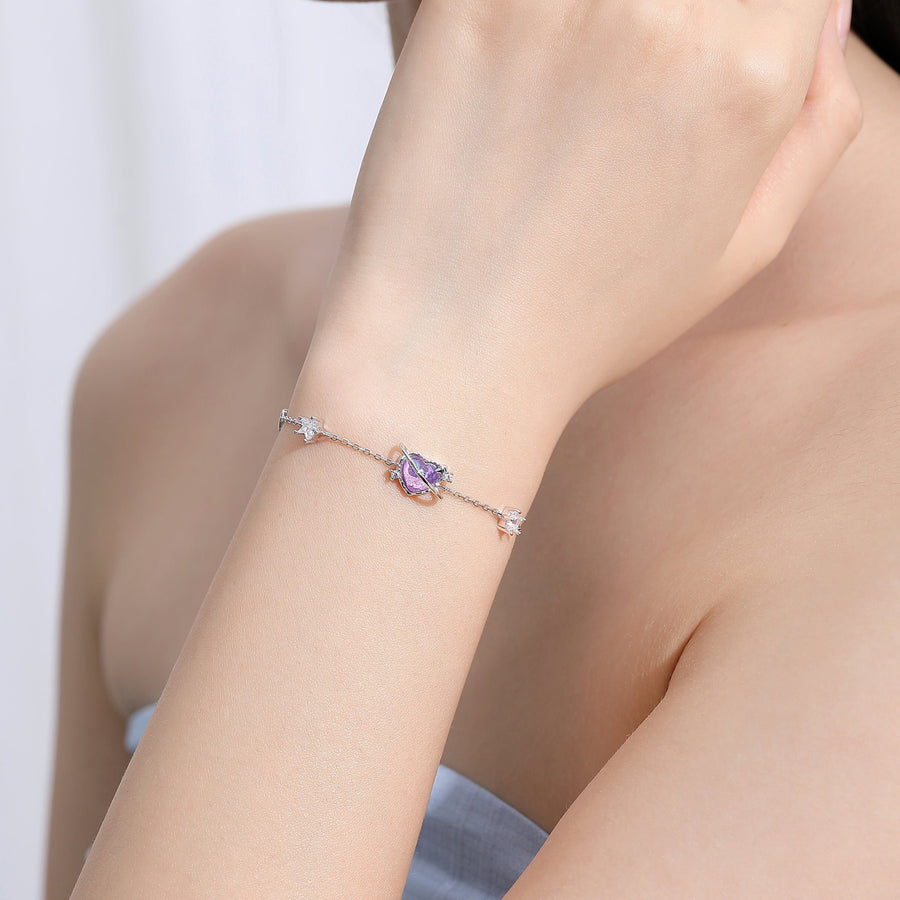 Aurora Purple Heart Star Bracelet 925 Silver