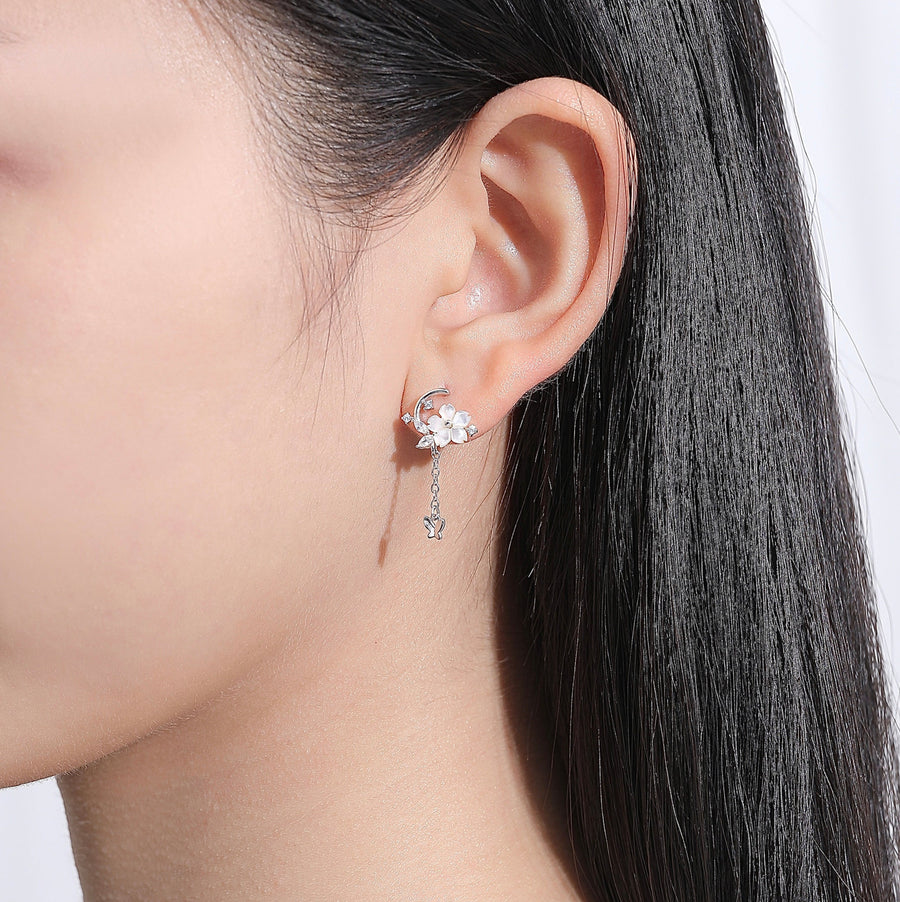 Sakura Crescent Two Ways Earrings 925 Silver