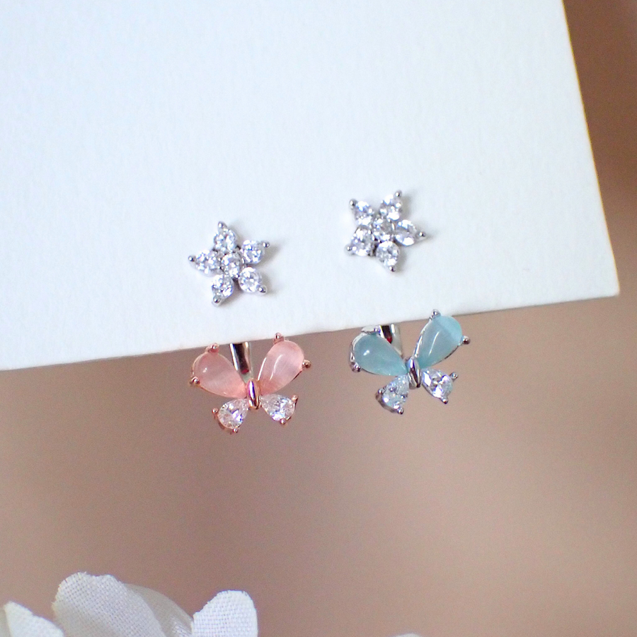 Minty Pink Butterfly Earjacket 925 Silver