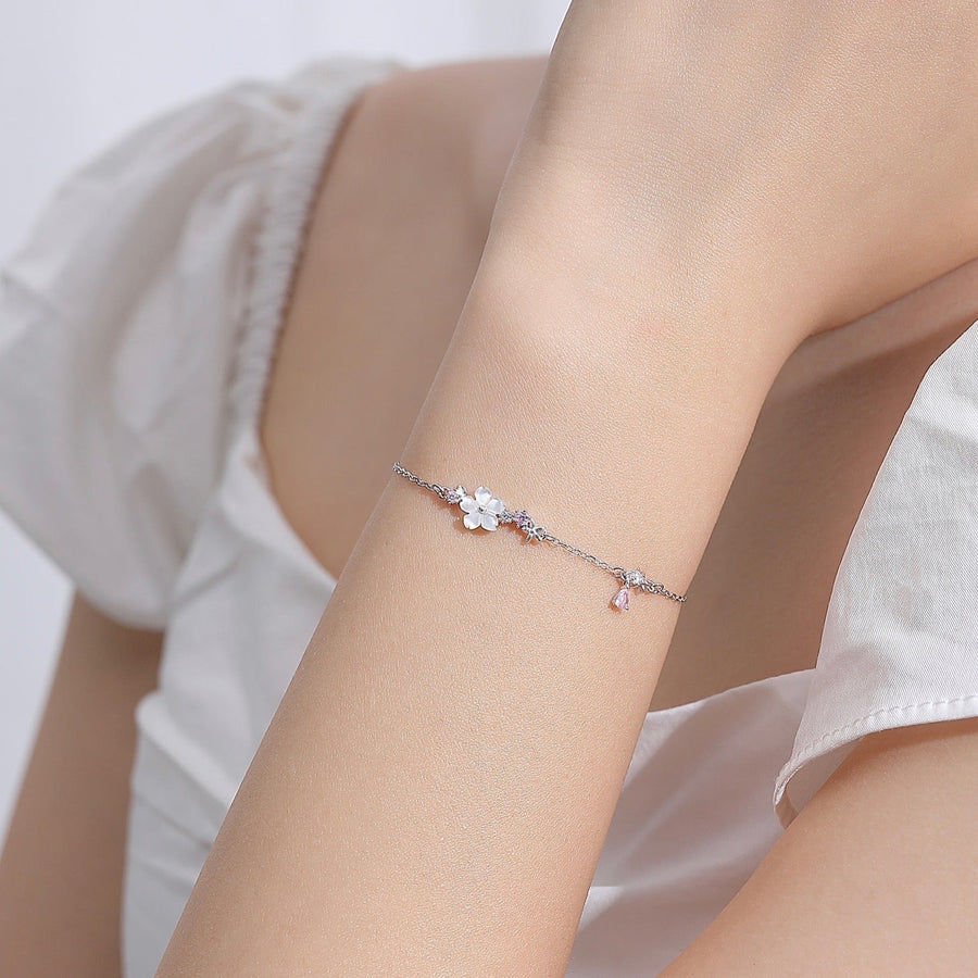 Dainty Soft Pink Sakura Bracelet 925 Silver