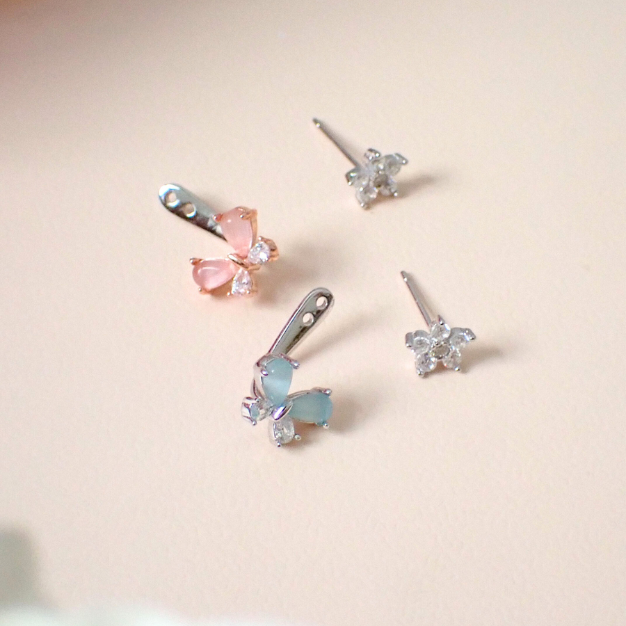 Minty Pink Butterfly Earjacket 925 Silver