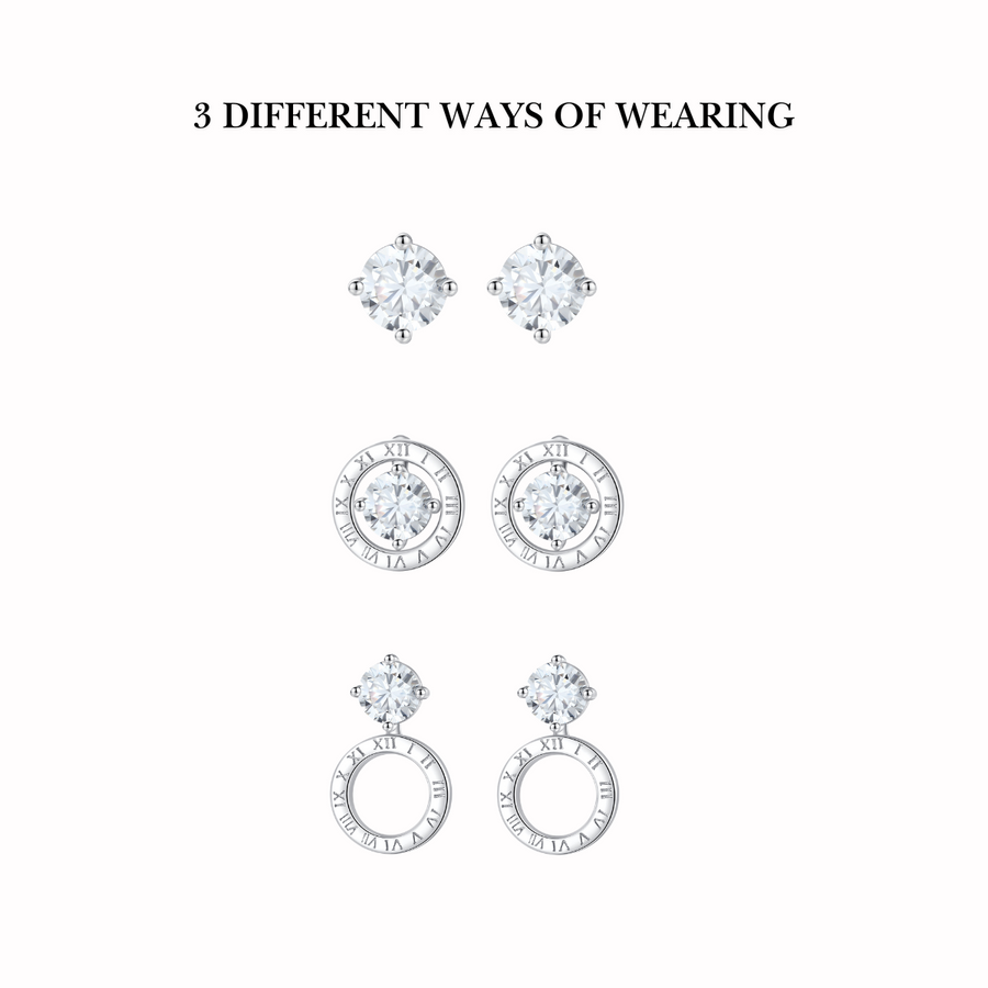 Roman Numeral 3 Ways Wearing Earrings 925 Silver