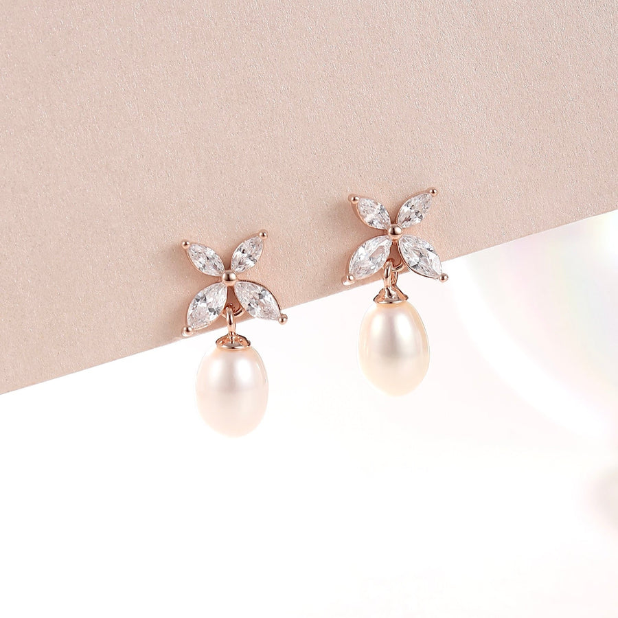 Elena Clover Freshwater Pearl Earrings 925 Silver