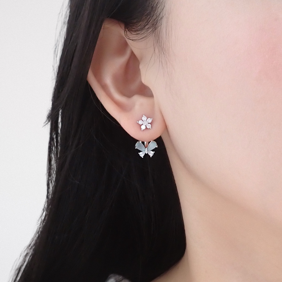 Minty Pink Butterfly Earjacket 925 Silver