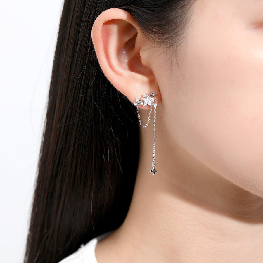 Asymmetric Star Dangling Earrings 925 Silver