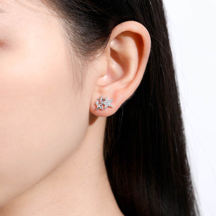 Asymmetric Star Dangling Earrings 925 Silver