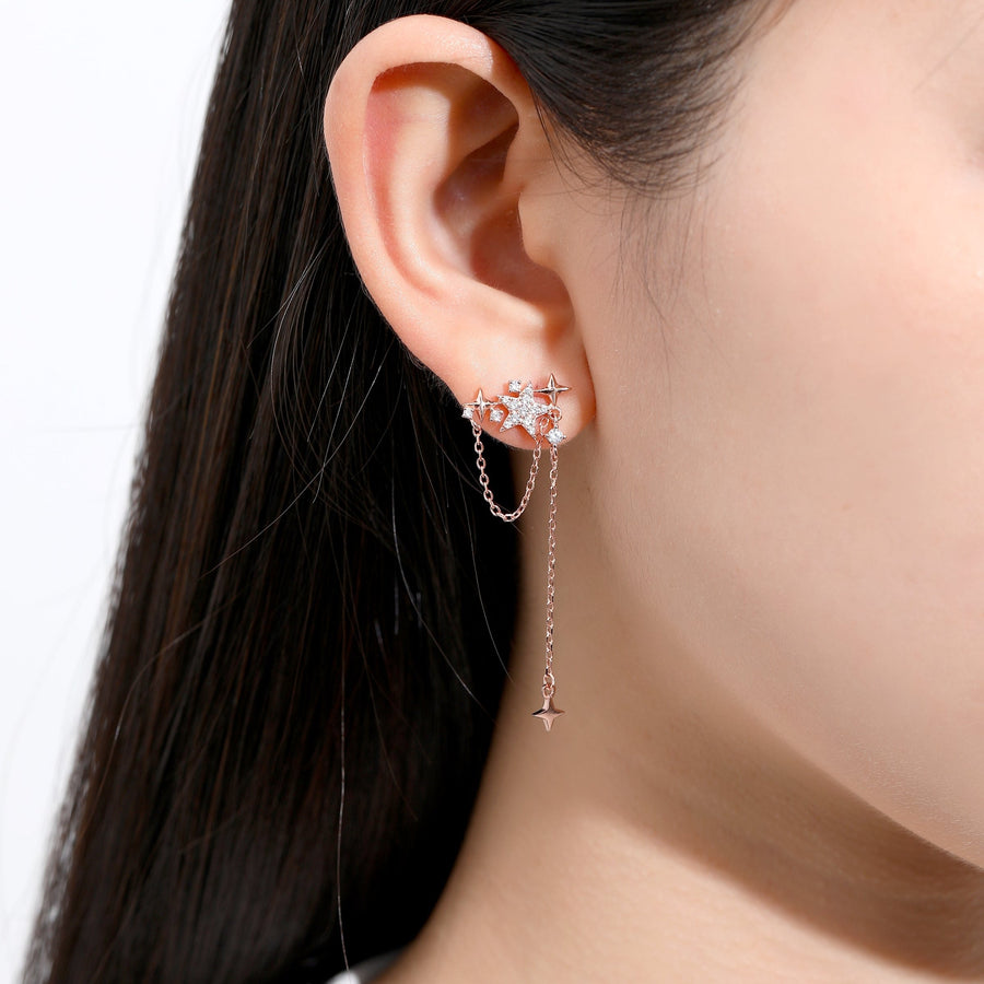 Asymmetric Star Dangling Earrings 925 Silver