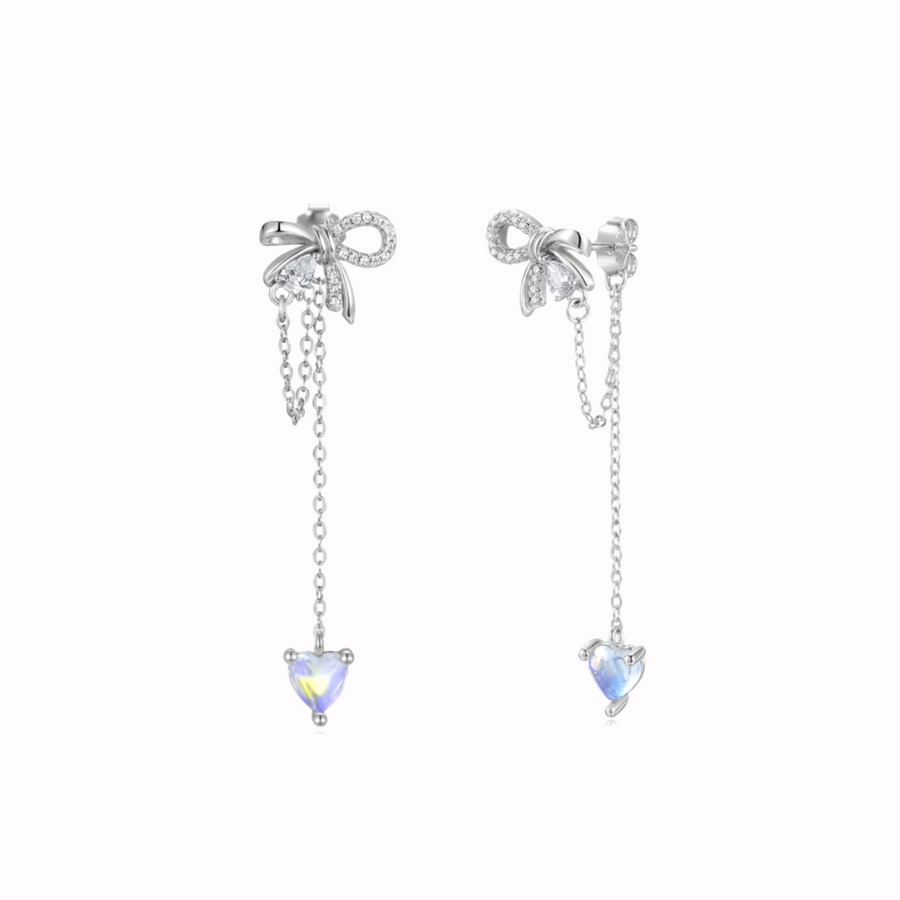 Aurora Ribbon Heart Dangling Earrings 925 Silver