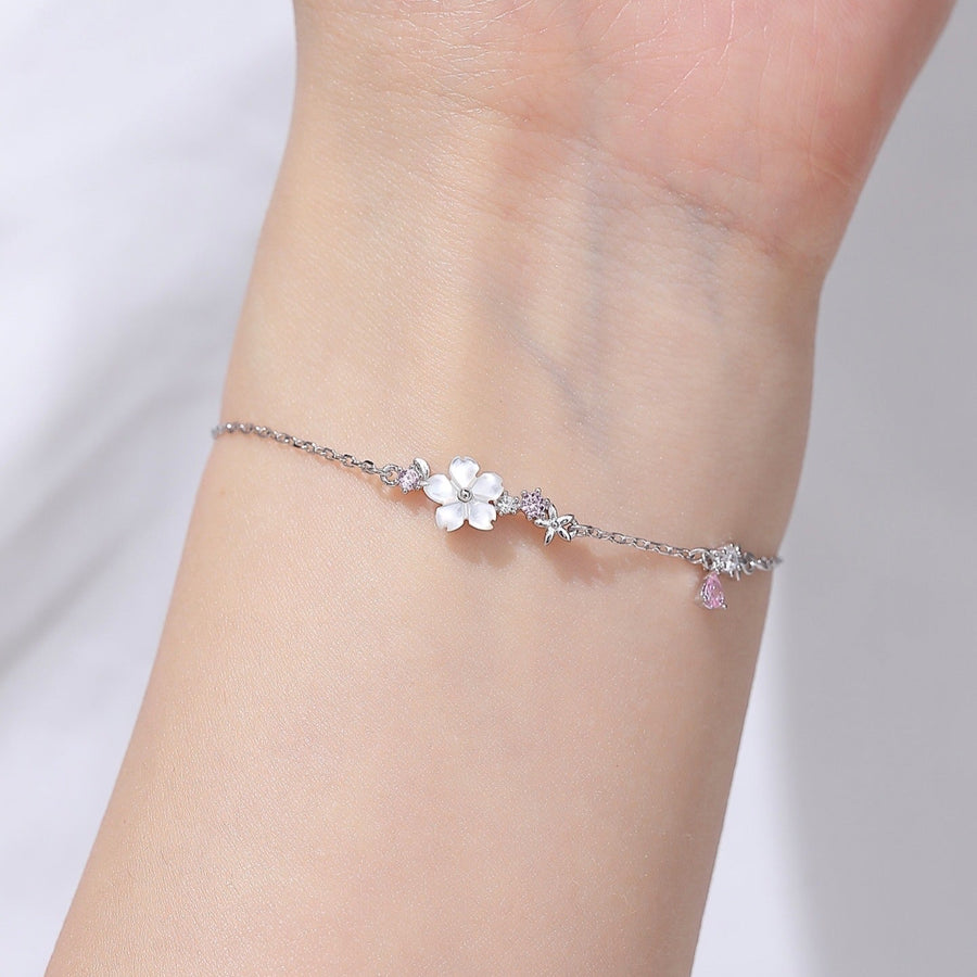 Dainty Soft Pink Sakura Bracelet 925 Silver