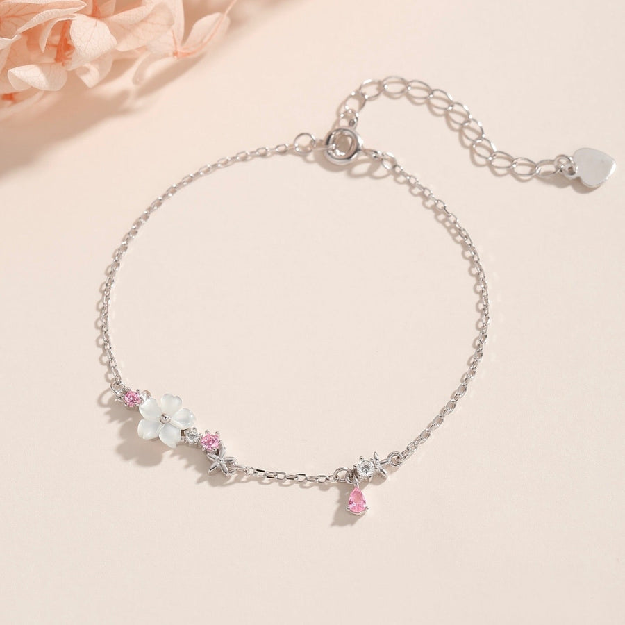 Dainty Soft Pink Sakura Bracelet 925 Silver