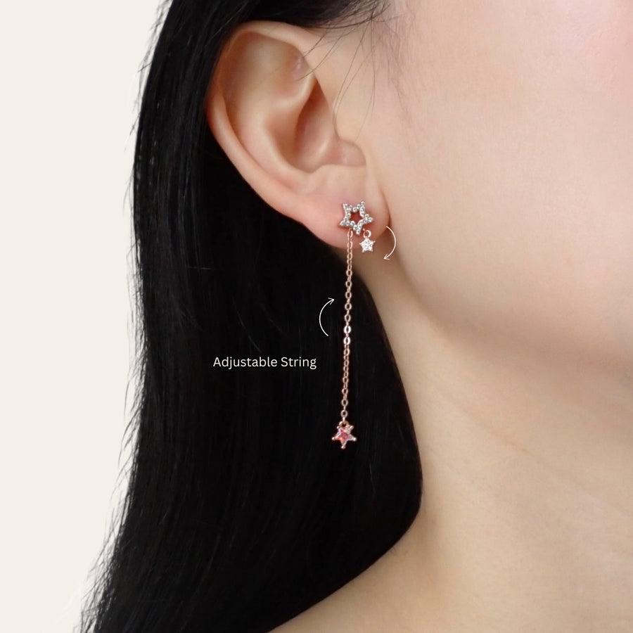 Hoshi Star Dangling Earrings 925 Silver (Adjustable)