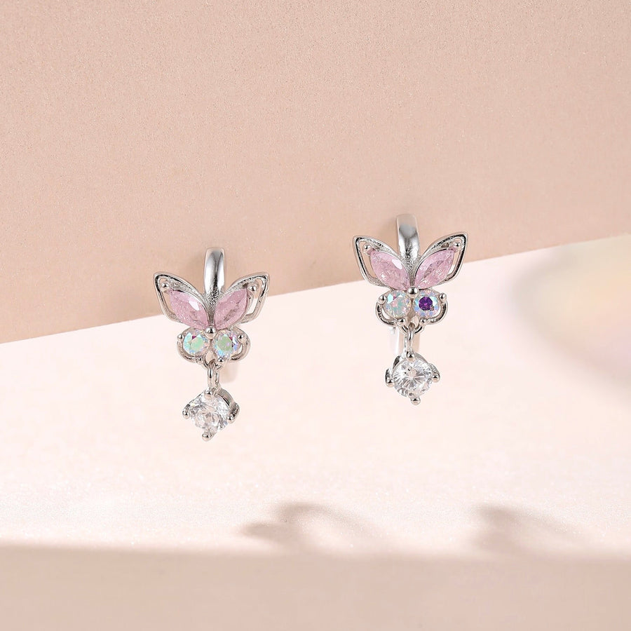 Dainty Papi Pink Butterfly Huggies 925 Silver