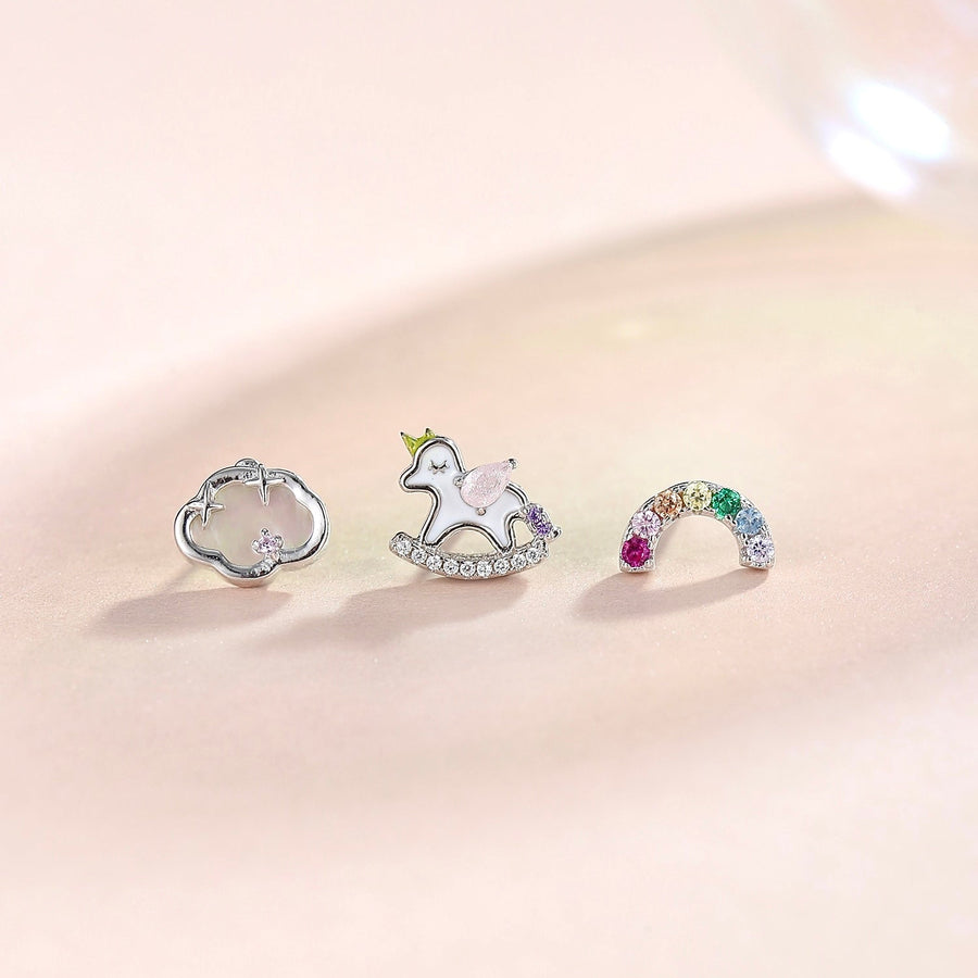 Unicorn Rainbow & Cloud Earstud 925 Silver