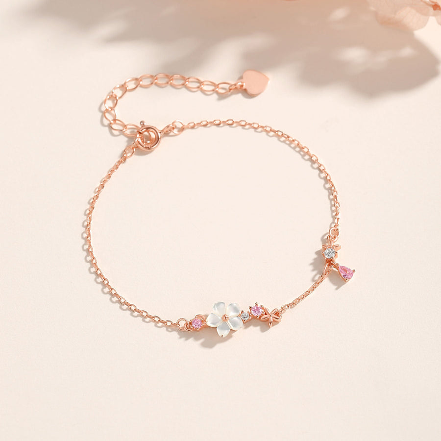 Dainty Soft Pink Sakura Bracelet 925 Silver