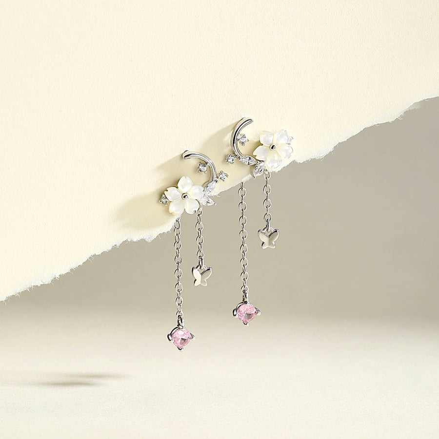 Sakura Crescent Two Ways Earrings 925 Silver