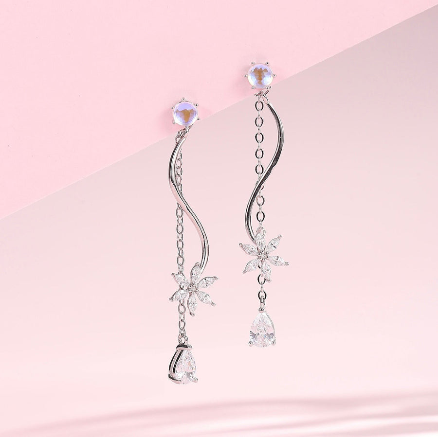 Aurora Flower Dangling Earrings 925 Silver (Two Ways Wearing)