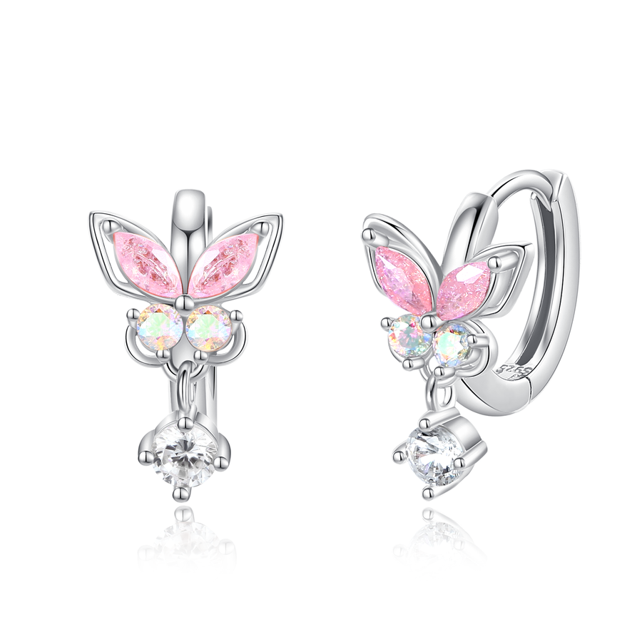 Dainty Papi Pink Butterfly Huggies 925 Silver