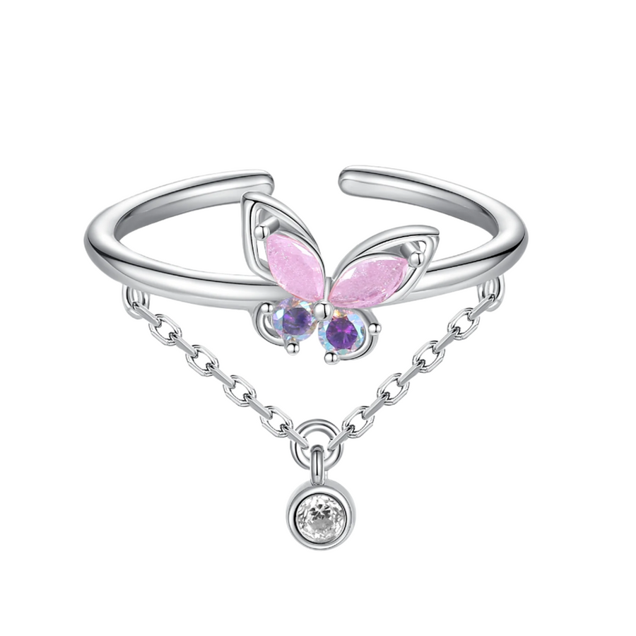 Papi Butterfly Dangling Chain Ring 925 Silver