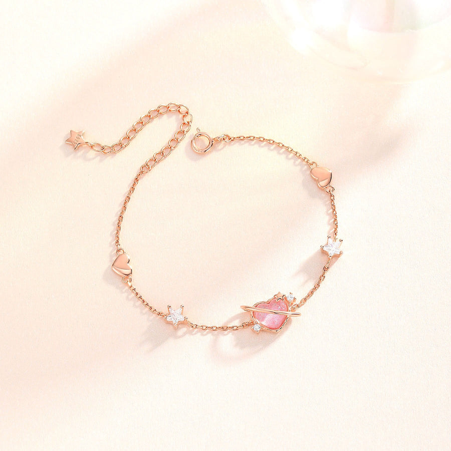 Aurora Pink Heart Star Bracelet 925 Silver