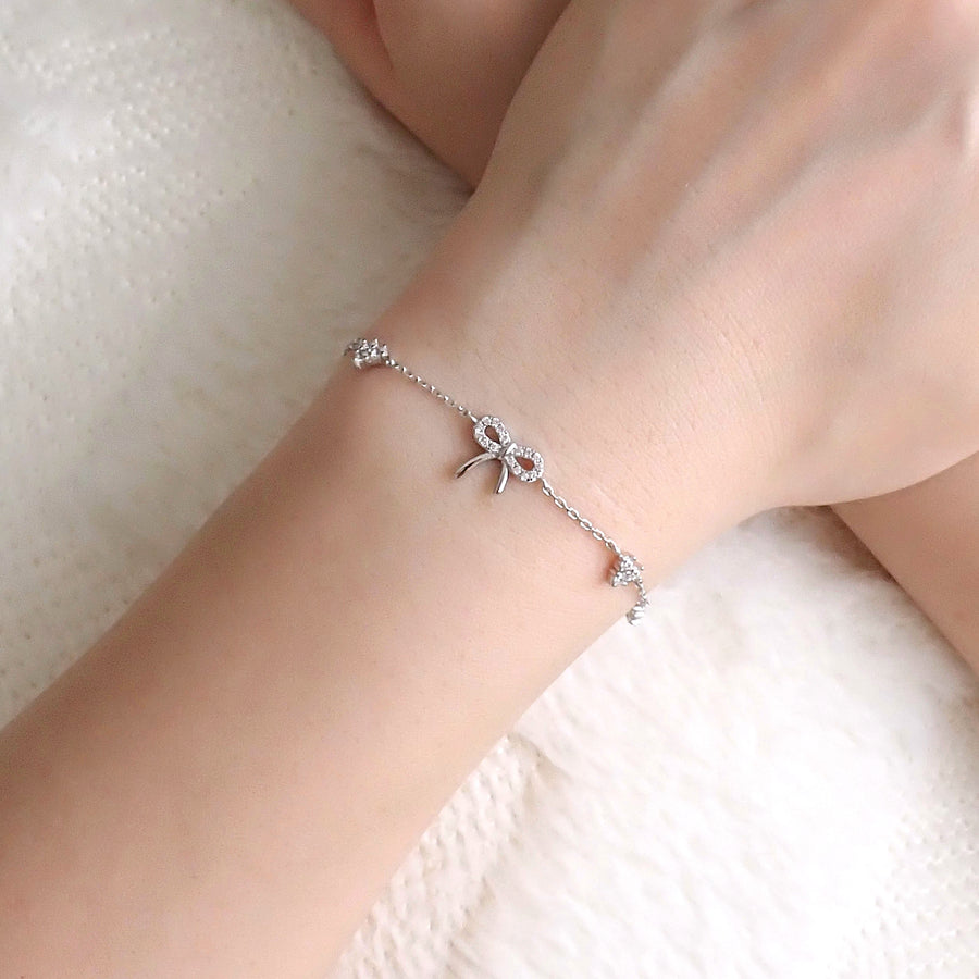 Dainty Heart Ribbon Bracelet 925 Silver