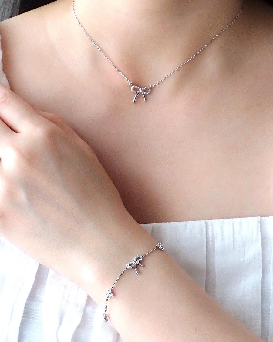 Dainty Heart Ribbon Bracelet 925 Silver