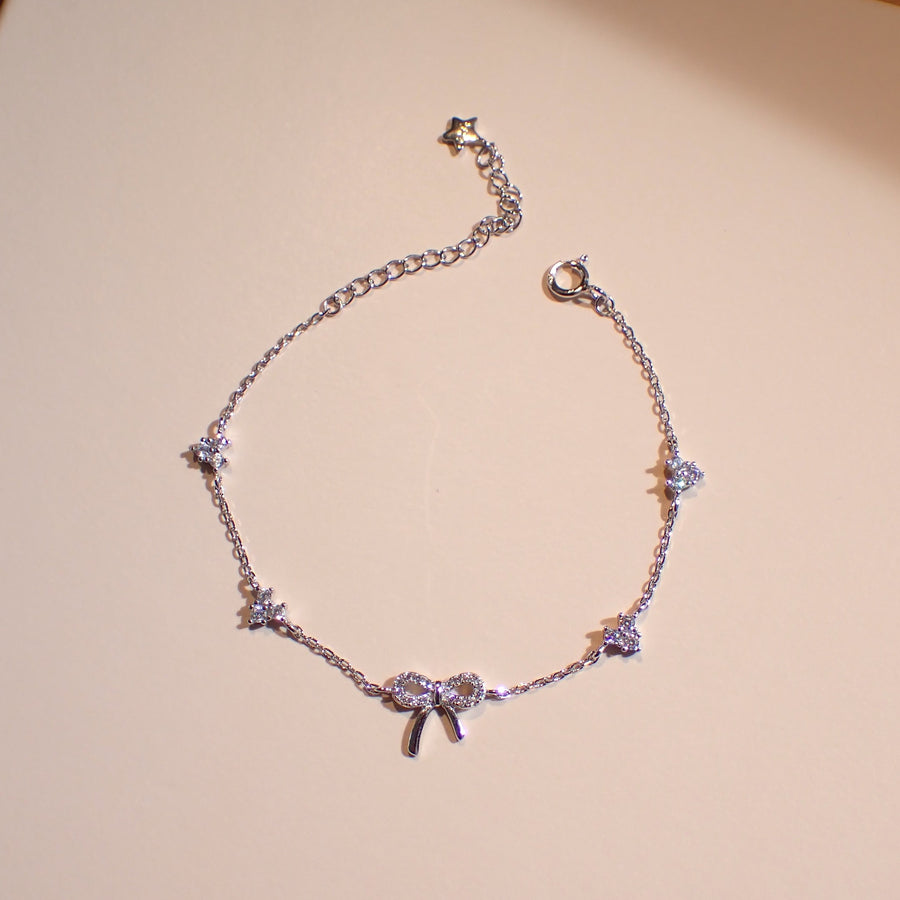 Dainty Heart Ribbon Bracelet 925 Silver