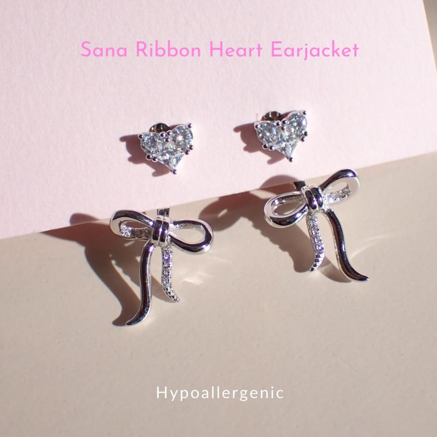 Sana Ribbon Heart Earjacket 925 Silver