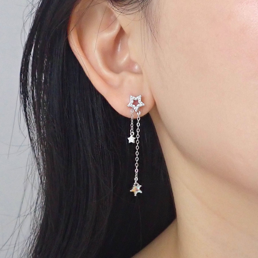 Hoshi Star Dangling Earrings 925 Silver (Adjustable)